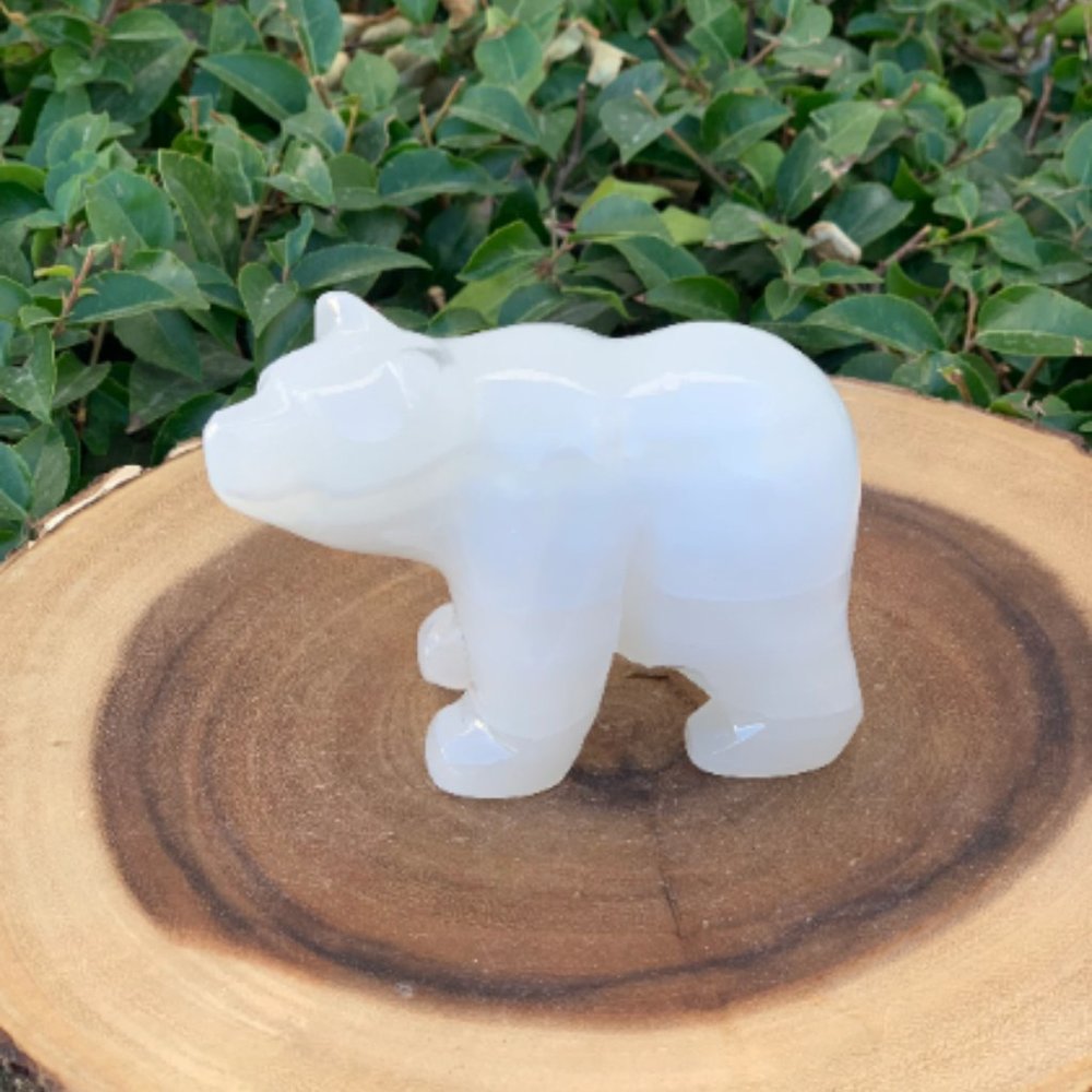 Large White Onyx 4 Inch Polished Bear, Carved Bear, Bear Figurine, Collectables